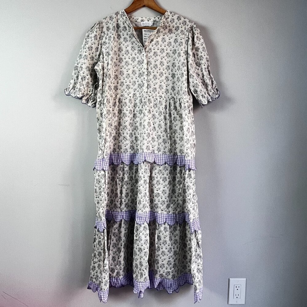 Shop The Mint Floral Gingham Ruffle Midi Dress XL